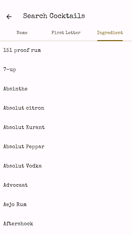 Find cocktails by ingredient